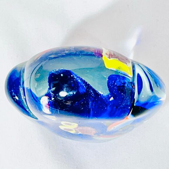 Murano Art Glass Fish Aquarium Bubble Hand Blown Paperweight Blue Clear 3"x3" - Picture 4 of 8